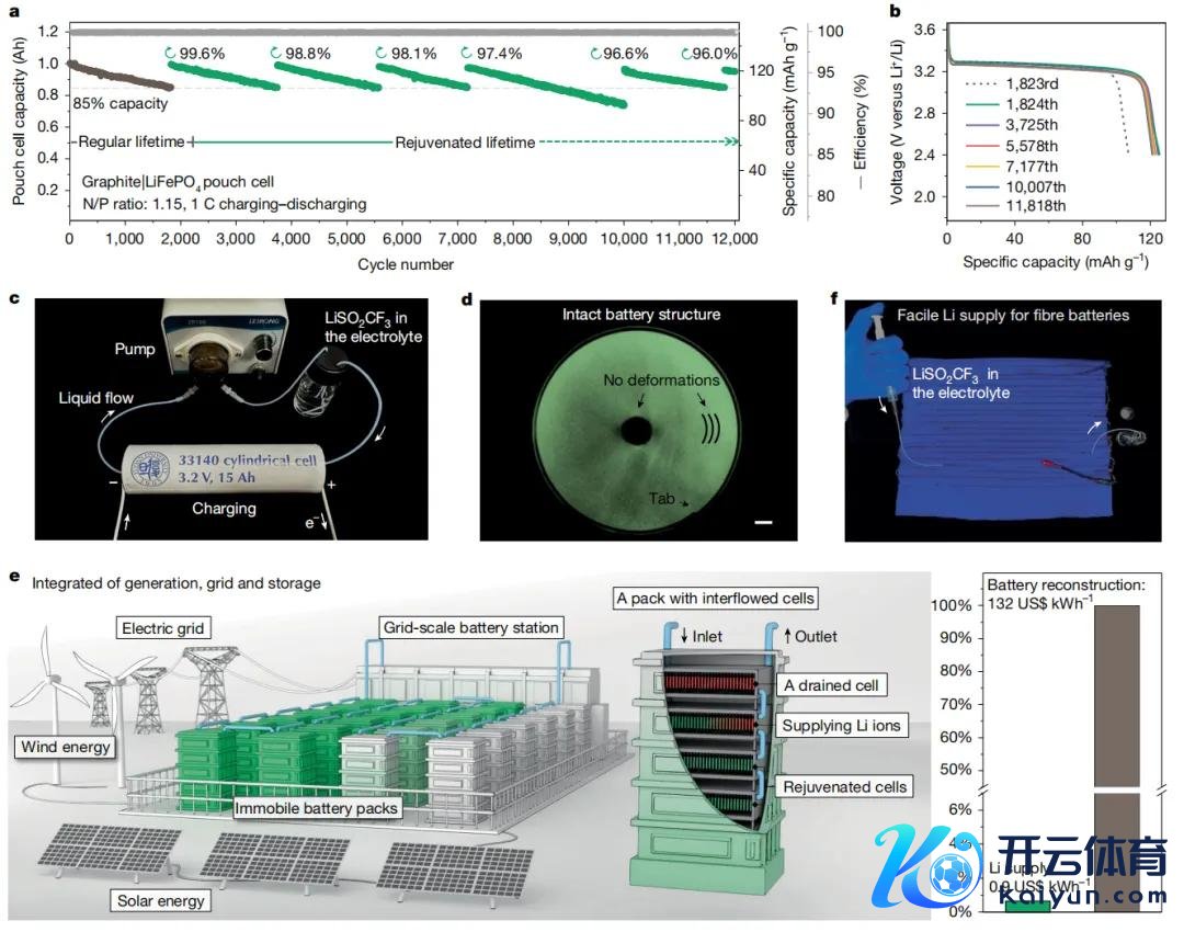图5. 石墨|磷酸铁锂电板的补锂和在电网储能鸿沟的应用。